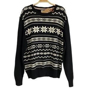 Vintage Fair Isle Nordic Holiday Sweater Men XL Black White Preppy Aspencore NWT